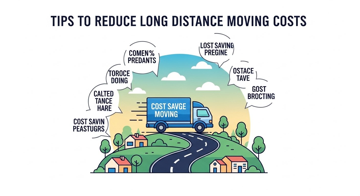 Tips to reduce long distance moving costs including decluttering packing yourself comparing quotes and flexible moving dates
